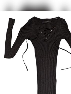 AllSaints Sweater Women’s Ribbed Stretch Lace Neck Bodycon Y2K Whimsigoth